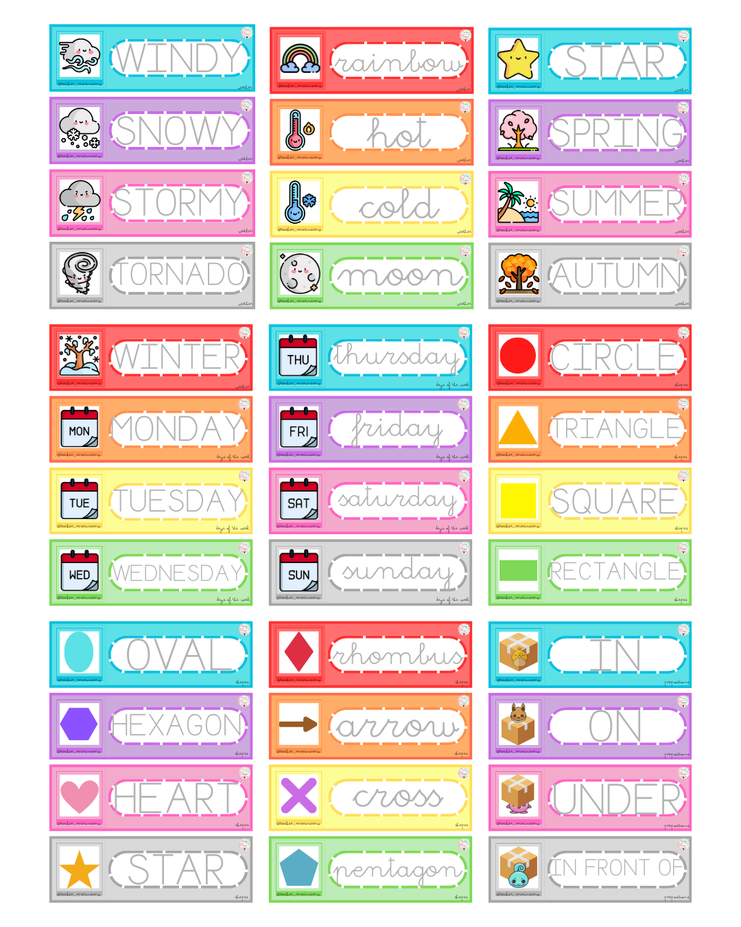 Vocabulary cards: Basic topics